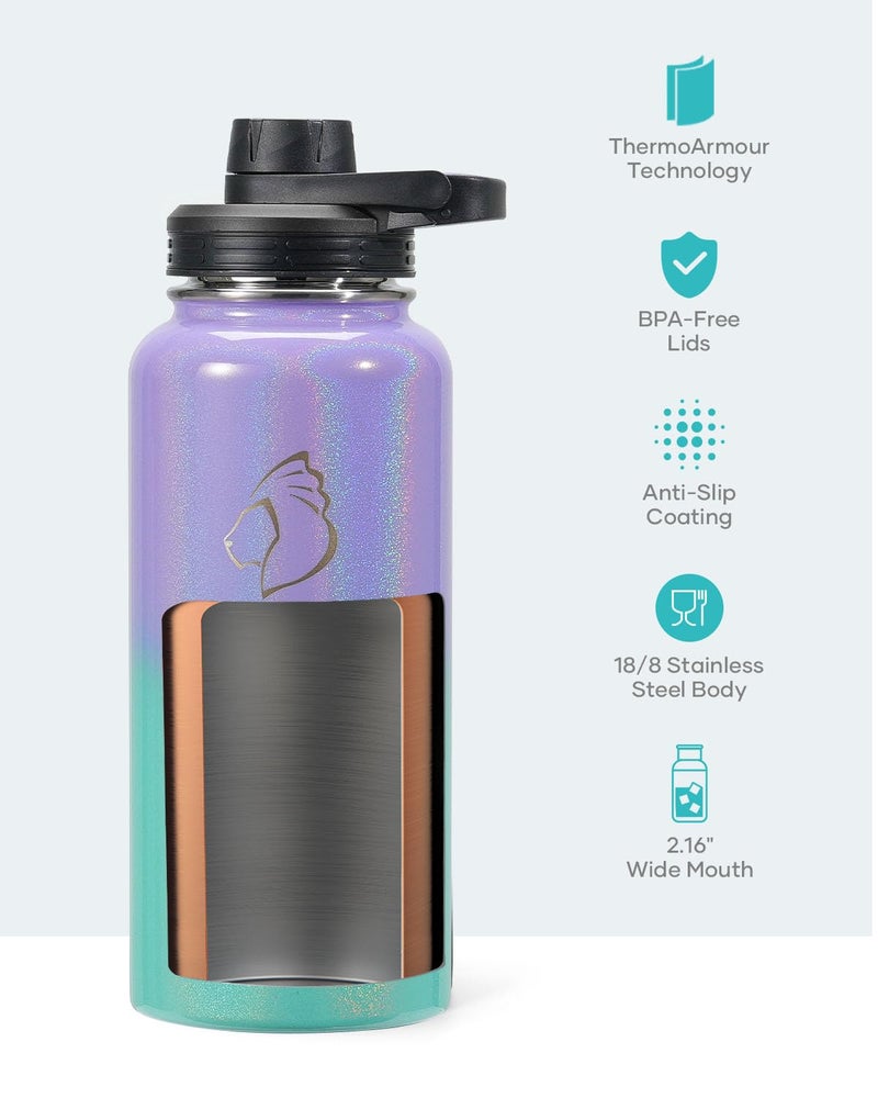 BUZIO 32 oz Water Bottle Insulated with Straw & 3 lid and Carrying Pouch  Leak Proof Anti-Slip Stainless Steel Water Flask Jug  Cold for 48 Hrs Double Vacuum Thermo Canteen  BPA-Free  Caribbean Blue - Image 4